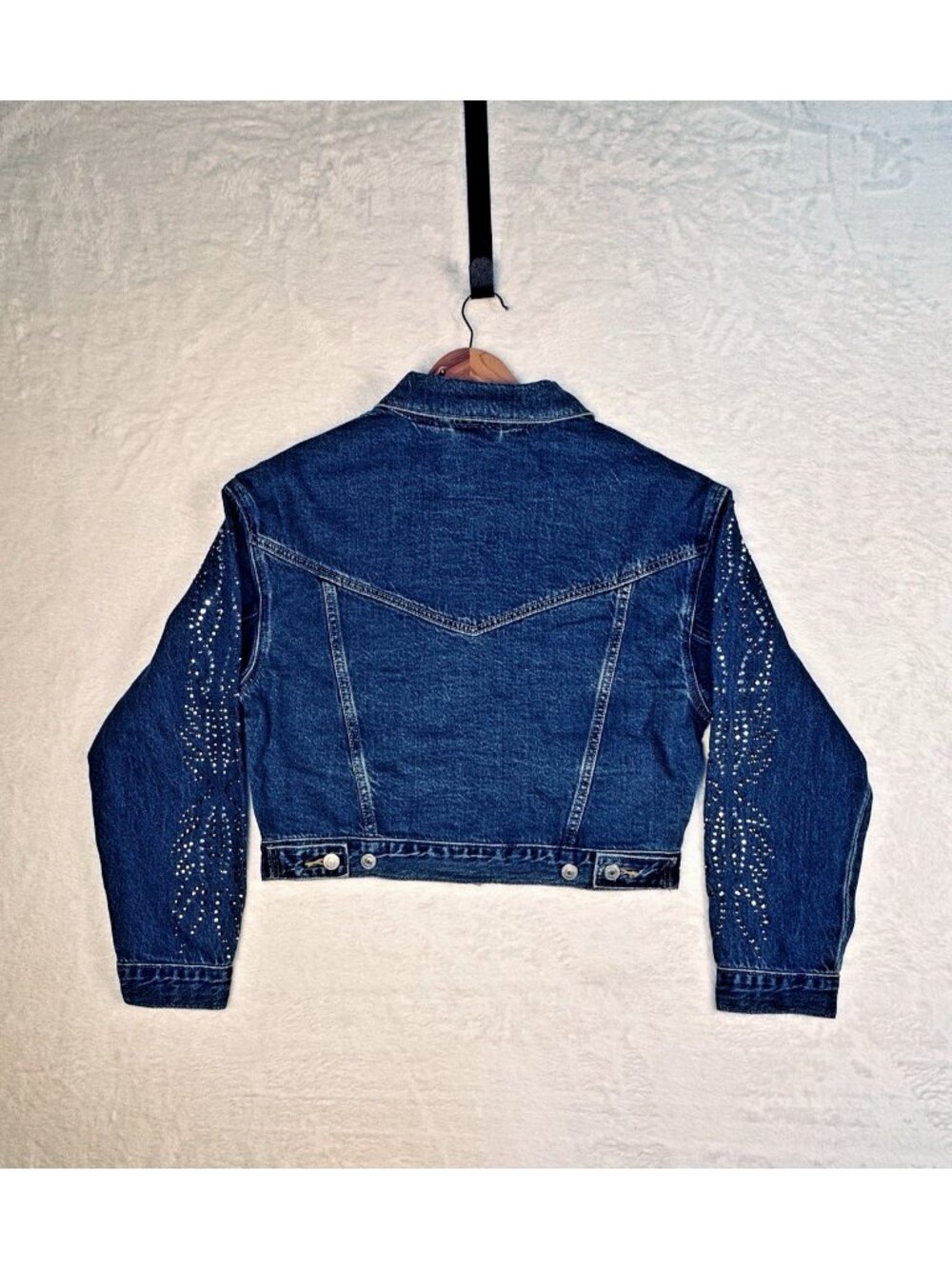 Levi's 90's Trucker Jacket Sz XL Shrunken Rhinestone Denim Jacket D.Wash Western - Picture 6 of 12